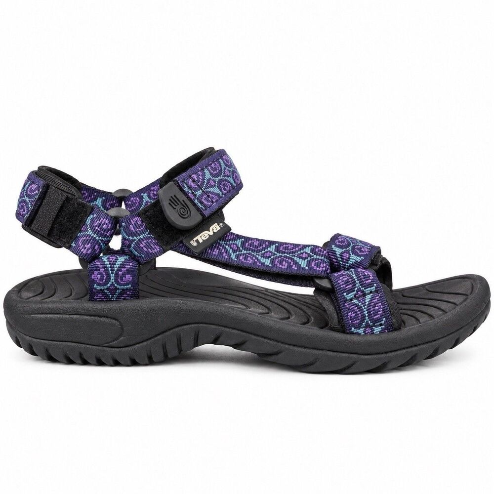 Teva Hurricane 4 Womens 6 Black Purple Geometric Hiking Sandals Adjustable Strap